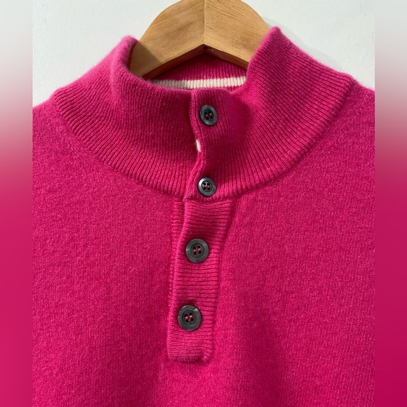 Vintage David Brown Wool Quarter Buttoned Mock Neck in Pink Oversized size S - Picture 2 of 11